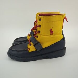 Boys Polo Ralph Lauren Ranger Hi II Boots Youth‎ Sz 4.5 Blue/Yellow Leather